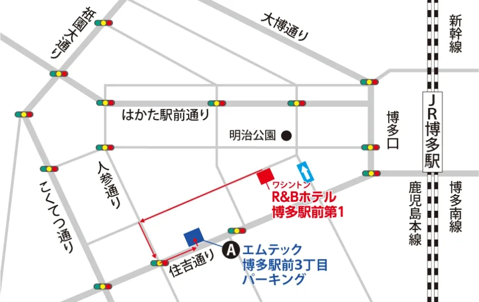 図：ワシントンR＆Bホテル博多駅前第1の、周辺駐車場