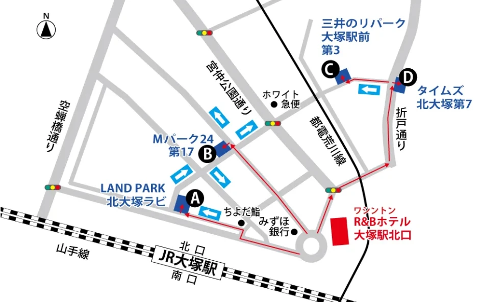 画像：ホテル近隣の駐車場マップ
